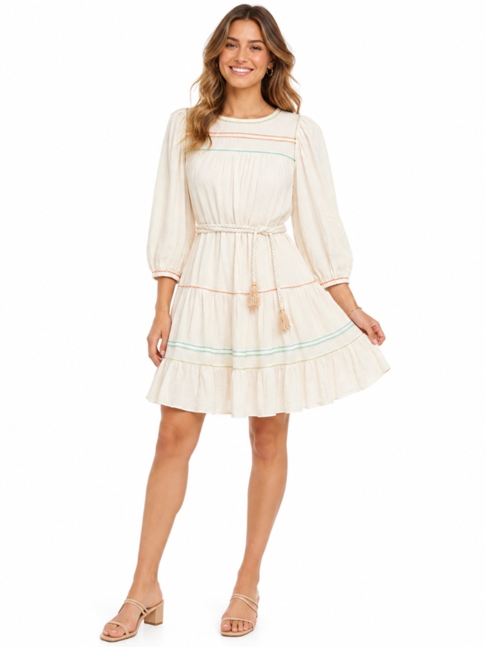 Current Air - Tiered Mini Dress with Braided Belt